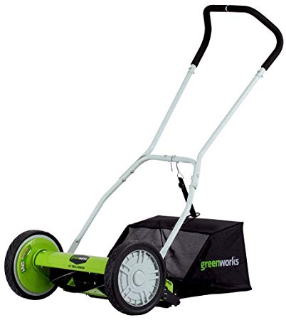 Greenworks 16-Inch Reel Lawn Mower with Grass Catcher 25052 (Certified Refurbished)