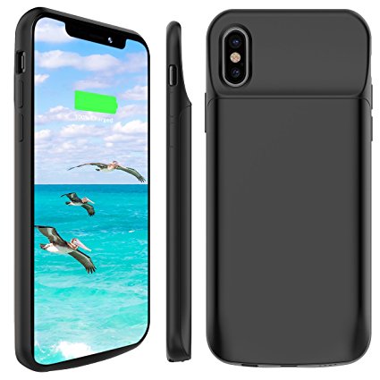 iPhone X Battery Case, Stoon 6000mAh Portable Charger Case Rechargeable Extended Battery Pack Protective Backup Charging Case Cover for Apple iPhone X, iPhone 10 (5.8 Inch) (Black)