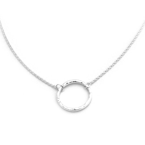 Sterling Silver Hammered Open Circle Delicate 16" - 18" Necklace