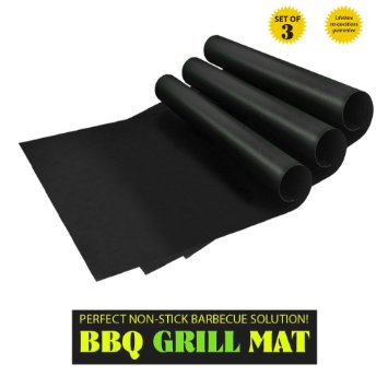Superior BBQ Grill Mat,Set of 3 Mats-16"*13",100% Non-stick ,Work on Grill/Baking or As Pan Liner, Dishwasher Safe, Ultra-slick & Thick, Best BBQ Grilling Accessories By Ankway