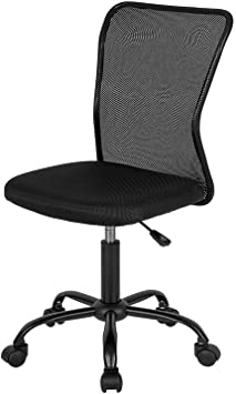 FDW Mid Mesh Desk Armless Computer Ergonomic Task Rolling Swivel Back Adjustable Modern Chair with Lumbar Support (Black)