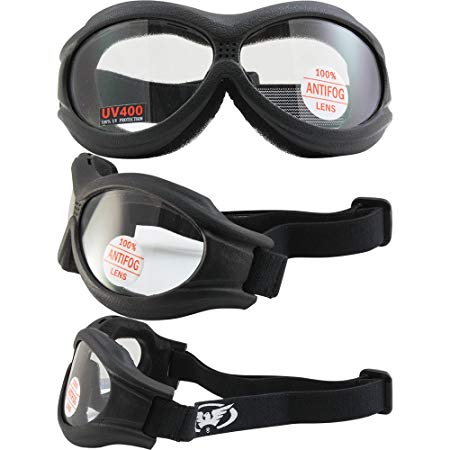 Global Vision Little Ben Padded Motorcycle Goggles Black Frame Clear Lens