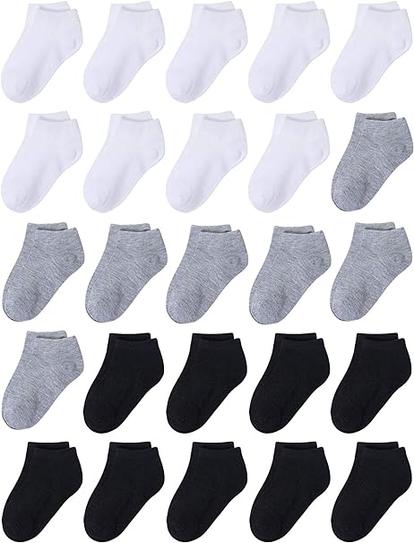 Cooraby 25 Pairs Kids' Low Cut Socks Half Cushion Sport Ankle Athletic Socks