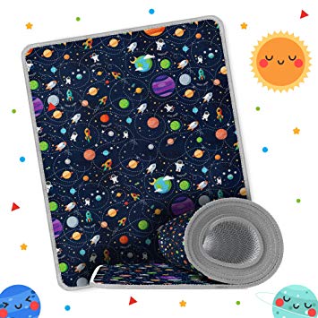 Space Baby Play Mat 79x71x0.7 Inches, Double Sided & Reversible Playmat, Waterproof & Anti-Slippery Activity Rug, Playful for Tummy Time, Comes Rolled in a Huge Box