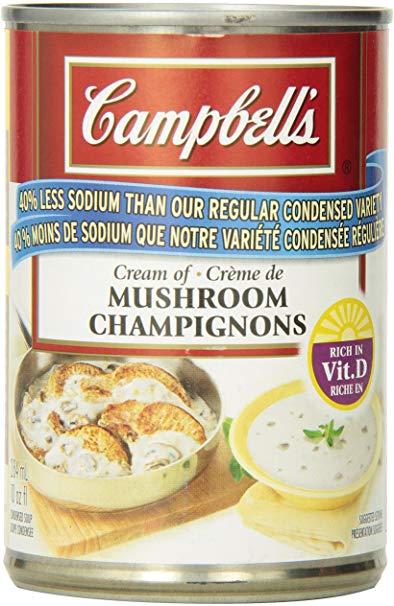 Campbell's Red and White 40% Less Sodium Cream of Mushroom Soup, 284ml, 12-Count