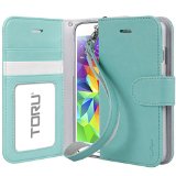 Galaxy S5 Case TORU Prestizio - WRISTLET CARD SLOT ID HOLDER KICKSTAND - Premium Leather Flip Cover Samsung Galaxy S5 Wallet Case with Strap - Mint
