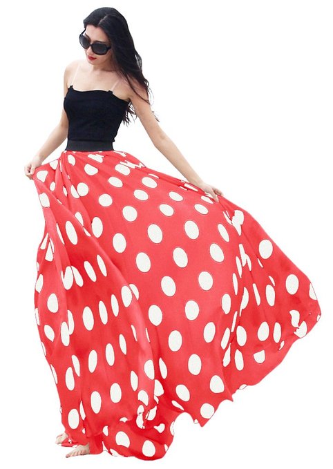 Women's Fashion Chiffon Polka Dot Print High-waist Summer Long Maxi Skirt