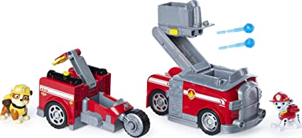 Paw Patrol, Marshall Split-Second 2-in-1 Transforming Fire Truck Vehicle with 2 Collectible Figures