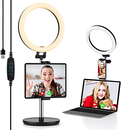10.2” Ring Light with Stand & Tablet/Phone Holder - Yoozon Desk Ringlight for iPad Computer Laptop, Selfie Ring Light for Video Conference/Zoom/Video Call/Live Streaming/YouTube/Makeup/Webcam Chat