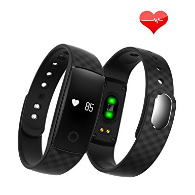 TONSUM Heart Rate Monitor Fitness Tracker with 0.49’’ Touch Screen Call Alert Time Display Alarm Pedometer Sleep Monitor Calories Counter Distance Counter Compatible with iPhone Android Phone