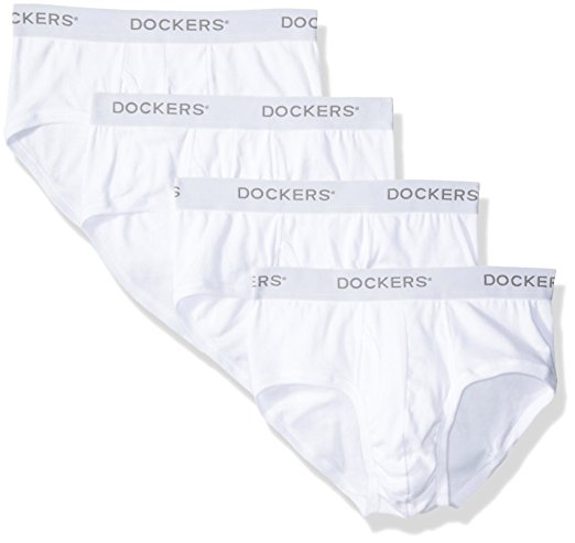 Dockers Men's 4-Pack Cotton Classic Fit Brief, White, Medium