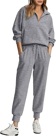 BTFBM Women's 2 Piece Tracksuit Fall Outfits 2024 Long Sleeve Half Zip Sweatshirt Sweatpants Lounge Set Sweatsuits