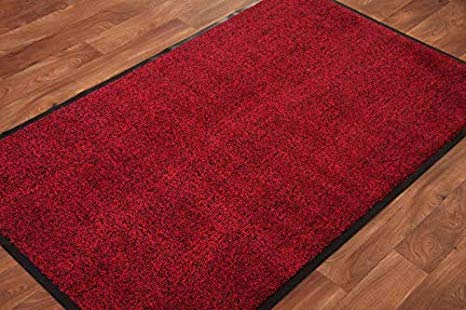 The Rug House RED BLACK MOTTLED NON SLIP RUBBER BACKED ENTRANCE BACK DOOR HARDWEARING WASHABLE BARRIER MAT 2’ x 2’11”