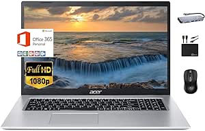 Acer Aspire 1 Slim 2024 Newest Laptop, 15.6'' Full HD Display, 16GB RAM, 512GB SSD, Dual-Core Intel Celeron N4500, UHD Graphics, RJ45, WiFi, Webcam, 1-Year Microsoft 365, Windows 11S  MarxsolAccessory