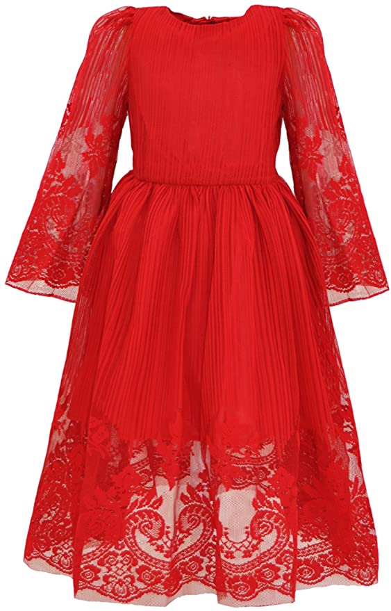 Bonny Billy Girl's Classy Embroidery Lace Maxi Flower Girl Dress