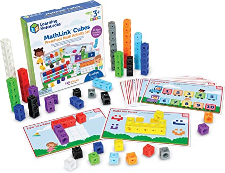 Learning Resources MathLink Cubes Preschool Math Activity Set, 115 Pieces, Ages 3  Preschool STEM Activities, Math Activity Set and Games for Kids