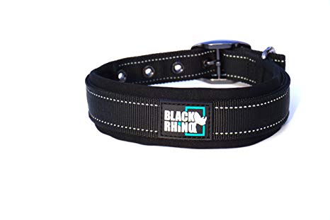 Black Rhino - The Comfort Collar Ultra Soft Neoprene Padded Dog Collar All Breeds - Heavy Duty Adjustable Reflective Weatherproof