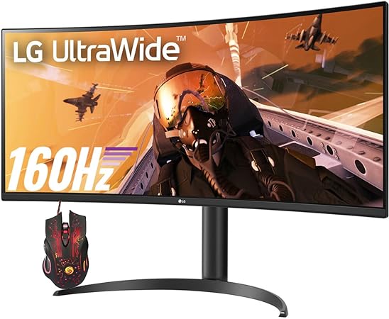 LG 34'' 21:9 UltraWide Curved Monitor, 160 Hz Refresh Rate, 1ms MBR, 5ms GtG, 99% sRGB, 3440 x 1440 QHD Display, HDR 10, AMD FreeSync Premium