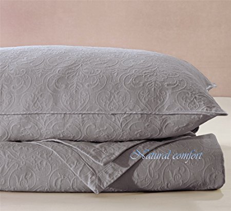 Natural Comfort Matelasse Blanket Coverlet, Victorian Pattern, Light Grey, Queen