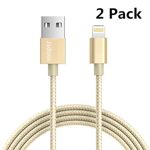 1m / 3.3ft - [ GOLD 2 Pack ] JSDOIN iPhone Charger Cable Nylon Braided Lightning Cable for iPhone 7/SE/6s/6/5/5c/5s, iPad, iPod