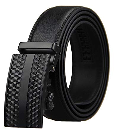 KHC Men's Belt 100% High Quality Leather Automatic Adjustable Buckle Black