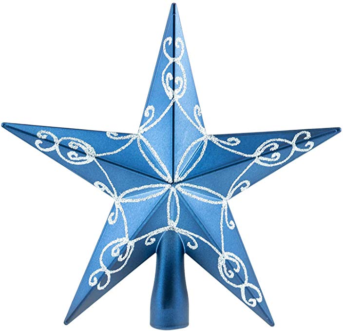 Clever Creations Blue Star Christmas Tree Topper - Festive Christmas Decor - Sparkling Shatter Resistant Plastic - 8 inch Tall - Perfect for Any Size Christmas Tree