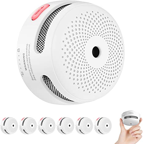 X-Sense Mini Smoke Alarm, 10-Year Battery Fire Alarm Smoke Detector with LED Indicator & Silence Button, Conforms to EN14604 Standard, XS01, 6-Pack