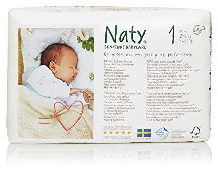 Naty by Nature Babycare Eco-Friendly Premium Disposable Diapers for Sensitive Skin, Size 1, 4 packs of 26 (104 Count) (Chemical, chlorine, perfume free)