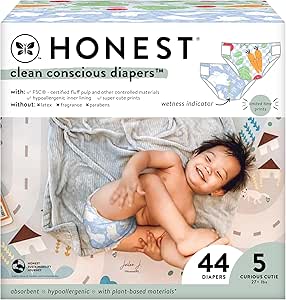 The Honest Company Clean Conscious Diapers | Plant-Based, Sustainable | Spring '24 Limited Edition Prints | Club Box, Size 5 (27  lbs), 44 Count