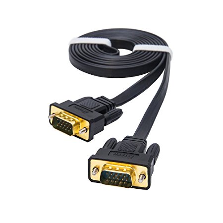 DTECH Ultra Thin Flat Type Computer Monitor VGA Cable Standard 15 Pin Male to Male VGA Wire 6 Feet