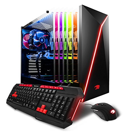 iBUYPOWER Ultra Gaming PC Desktop AM900Z - Intel i7-7700K 4.2GHz, Geforce GTX 1070 8GB, 16GB DDR4 RAM, 1TB 7200RPM HDD, 240GB SSD, WIFI USB Adapter, Light Up Case, Win 10 Home, VR Ready, Black