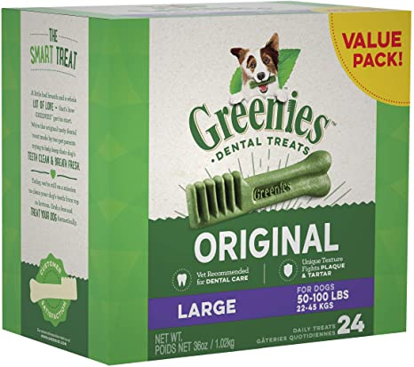 GREENIES Original Large Dental Dog Treat, 1kg Box (24 treats), Adult, Large