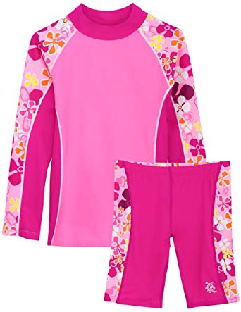 Tuga Girls Two-Piece Long Sleeve Bathing Suit Set 2-14 Years, UPF 50  Protection