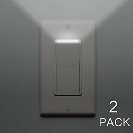 2PACK Decora Rocker Paddle Wall Light Switch with LED Night Lights,15 Amp 120Volt,Single-Pole AC Quiet Switch, Residential Grade, Grounding, White, Daylight White LED Night Light(6000K)