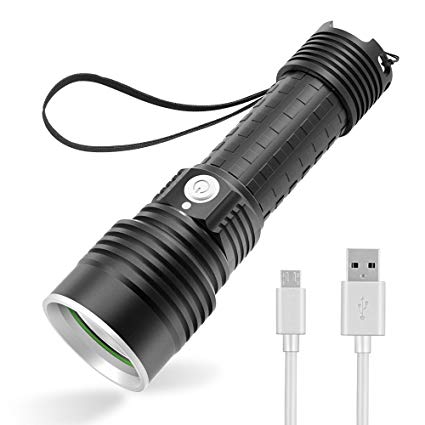 Onforu 1200LM Rechargeable LED Torch, CREE LED, 6000mAh Battery 16 Hours Runtime, Super Bright LED Flashlight, IP65 Water-Resistant, 4 Modes for Camping and Hiking, USB Cable Included