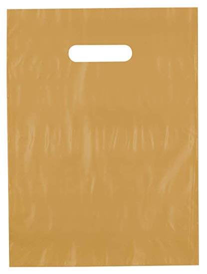 9x12 Gold Die Cut Handle Plastic Shopping Bags 100/cs