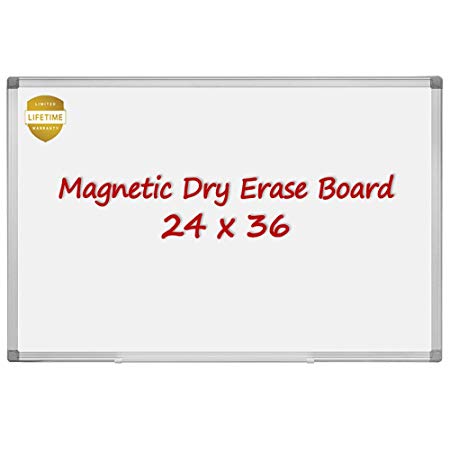 Magnetic Dry Erase Board, 36 X 24 Inches Magnetic Whiteboard, Silver Aluminum Frame with Detachable Marker Tray