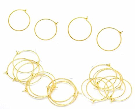 Rockin Beads Brand 200 Gold-plated Brass 25mm Beading Hoop Wine Glass Charms