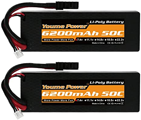 2packs RC Battery,2s Traxxas Battery 7.4V 6200mah 50C Hard Case with TRX Plug for Traxxas 1/10 and 1/8 Scale Buggy/Car/Truck, Boat, Heli, and Drone