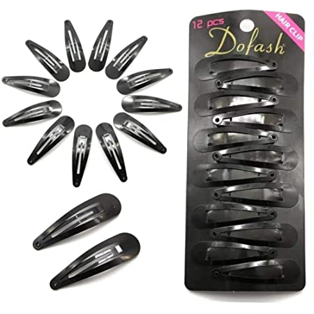 Dofash 5CM/2IN Snap Hair Clips, Metal Hair Barrettes Solid Black Hair Accessories for Women - 12 Count
