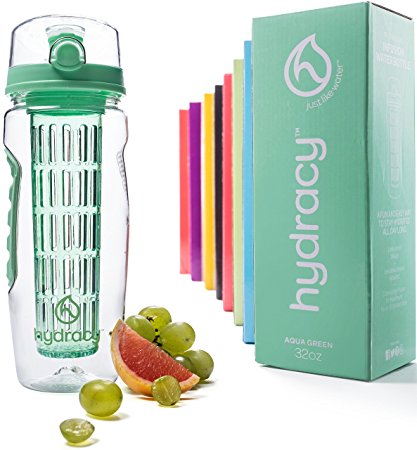 Hydracy Infuser Water Bottle with Full Length Infusion Rod and Insulating Sleeve Combo Set   25 Fruit Infused Water Recipes eBook Gift - Large 32 Oz Sport Bottle - Your Healthy Hydration Made Easy