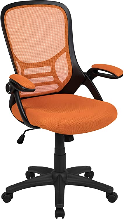 Flash Furniture High Back Orange Mesh Ergonomic Swivel Office Chair with Black Frame and Flip-up Arms, BIFMA Certified