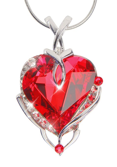 Big Heart Pendant Necklace with Swarovski Crystal Set in Platinum. MADE IN USA