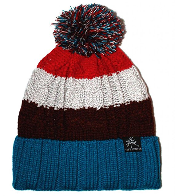 City Hunter Ck1050 Bold Stripe Pom Pom Knit Hat (7 Colors)