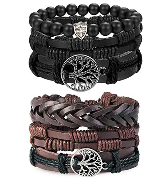 LOLIAS 4-24 Pcs Woven Leather Bracelet for Men Women Cool Leather Wrist Cuff Bracelets Adjustable