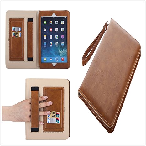 iPad Mini/iPad Air Case,Leather Folio Smart Cover Case Stand with Auto Sleep/Wake Feature, Card Pocket for Apple iPad (Coffe, For iPad Air 1/2 (iPad 5/6 Gen))