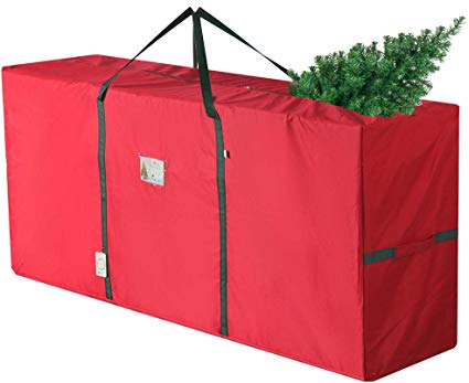 D-FantiX Large 9 ft Christmas Tree Storage Bag with Handles Heavy Duty Xmas Tree Bags Storage Containers Fits Up to 9 Foot Artificial Trees 65" x 15" x 30" Red