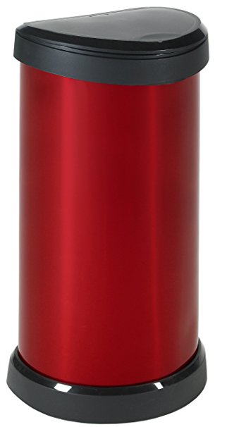 Curver 40 Litre Metal Effect One Touch Deco Bin, Red