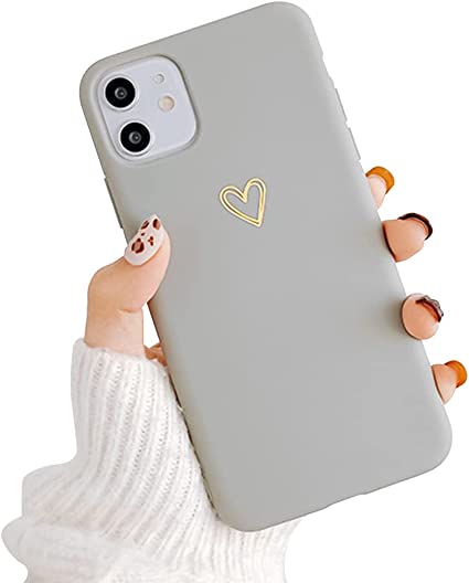 Ownest Compatible with iPhone 12 Mini Case for Soft Liquid Silicone Gold Heart Pattern Slim Protective Shockproof Case for Women Girls for iPhone 12 Mini 5.4 inch-Gray