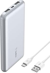 Belkin BoostCharge USB-C Portable Charger 10k Power Bank w/ 1 USB-C Port and 2 USB-A Ports with USB-A to USB-C Cable for iPhone 16, 16 Plus, 16 Pro, 16 Pro Max, Samsung Galaxy S24, & More - Pearl Blue